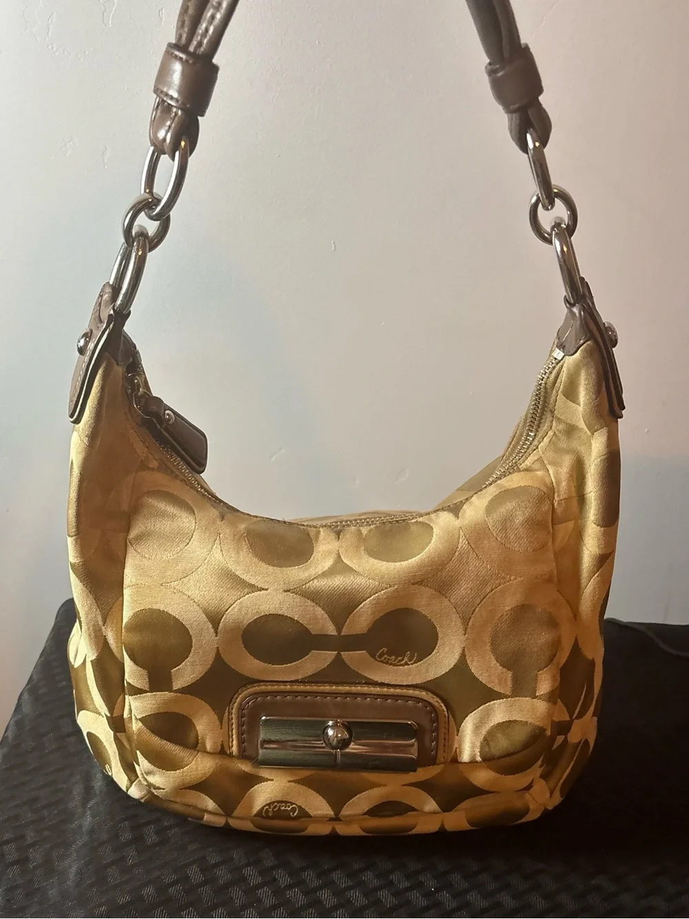 Coach Gold Satin Signature Hobo Shoulder Bag